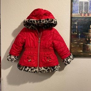 Little girls Warm Winter Jacket Size 2T Leopard Print in Red